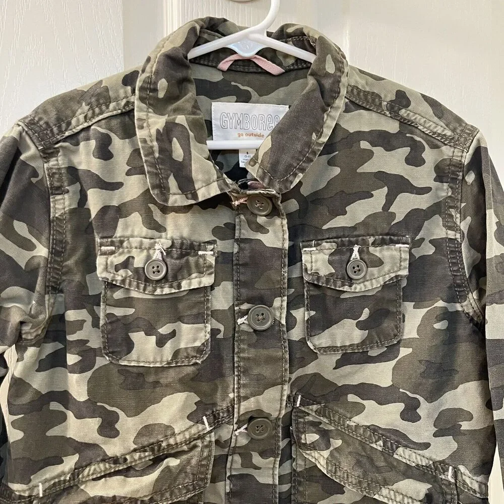 Gymboree Hello Sunshine Embroidered Camo Utility Jacket Girls Size Small 5-6
